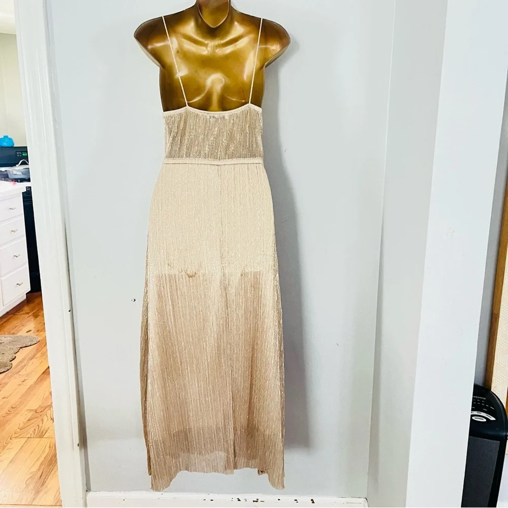 Mango Metallic Gold Midi Dress